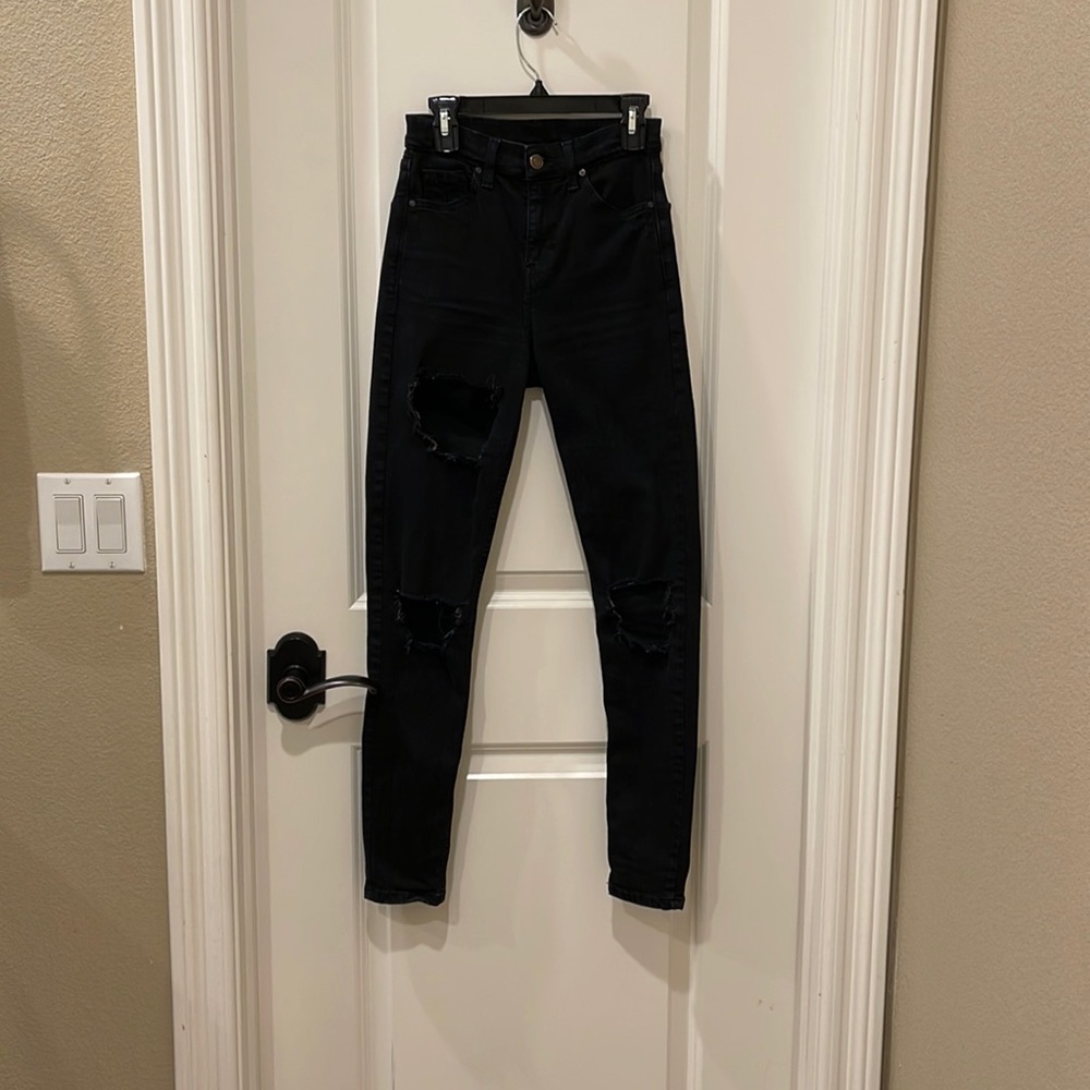 Top shop black skinny jeans with rips